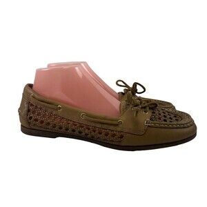 Sperry Top-Sider Audrey Cane Woven Boat Shoe Slip On Leather Brown Flat Women 10